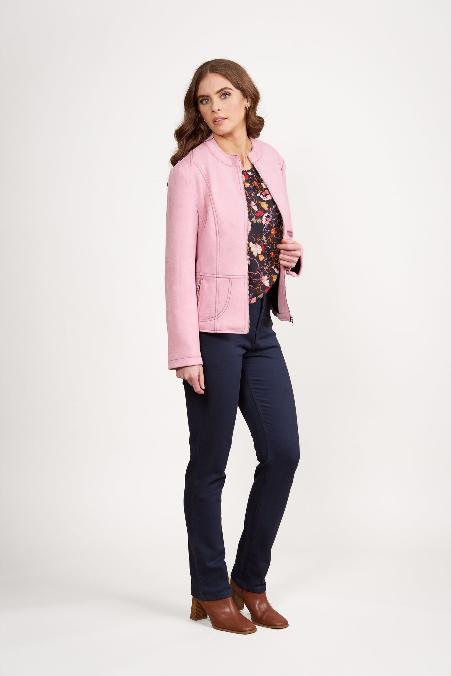 Vassalli Long Sleeve Lined Zip Up Jacket with Front Zip detail - Rose