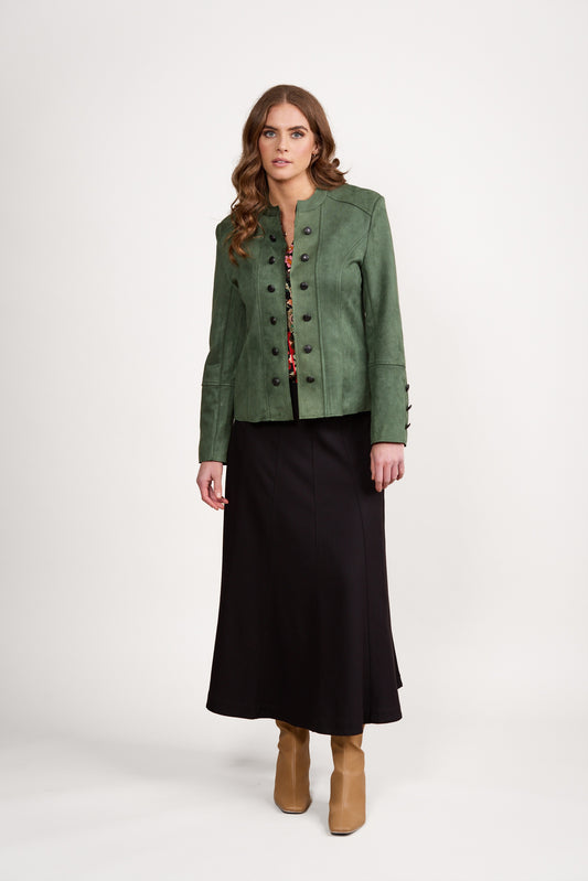 Vassalli Military Style Jacket with Button Front Detail - Hunter