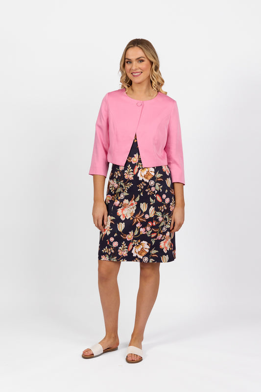 Vassalli 3/4 Sleeve Single Button Cropped Jacket Pink