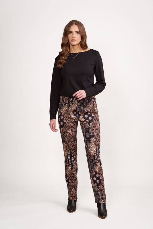 Vassalli Rhapsody Slim Leg Full Length Printed Pull On Pant