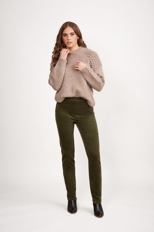 Vassalli Deep Sage Slim Leg Pull On Cord Pant