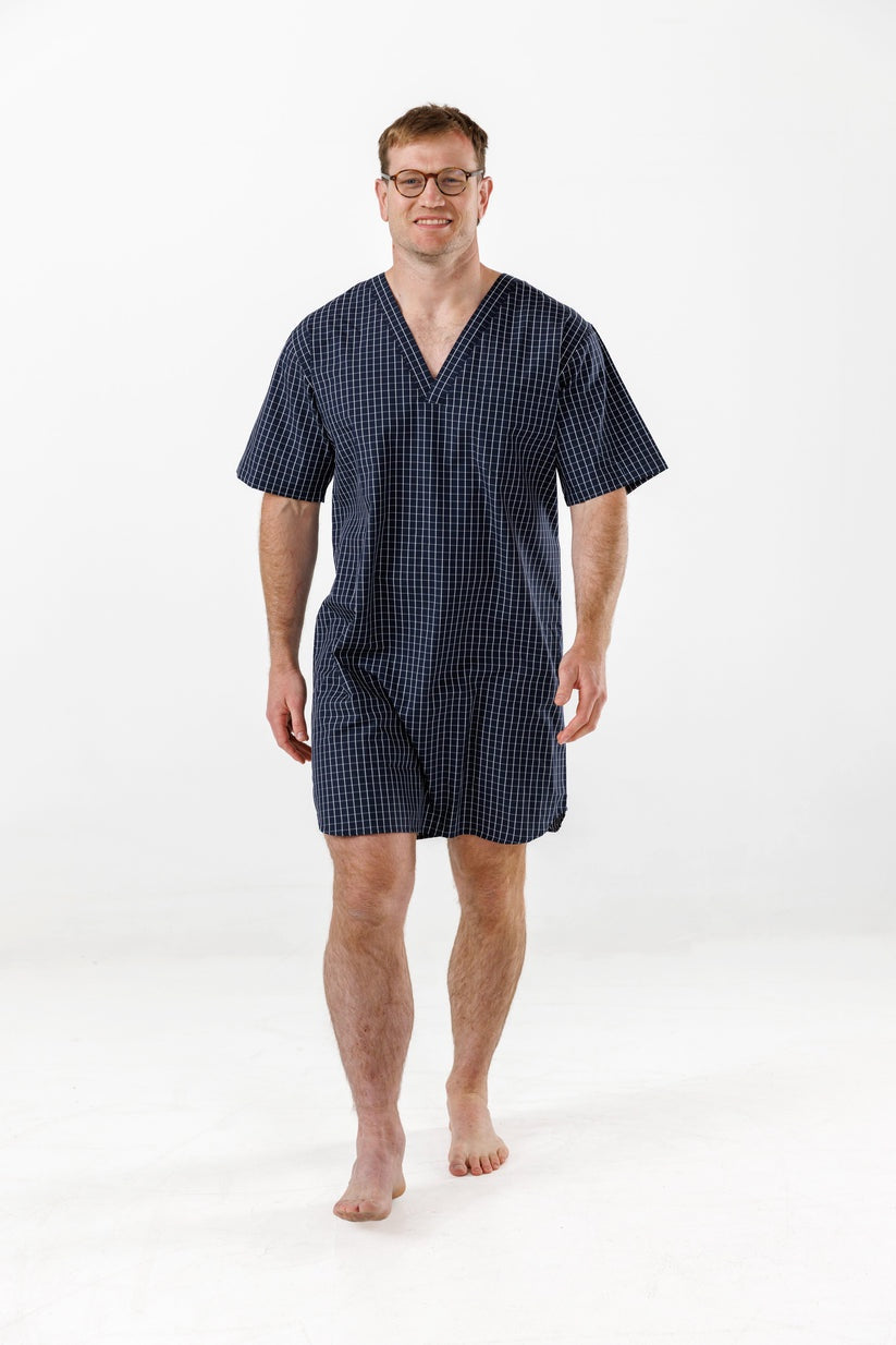 Lichfield Summer Weight Nightshirt - Navy Check