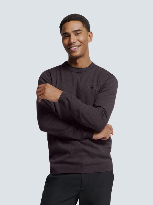 No Excess Crewneck 2 Coloured Melange Pullover - Aubergine