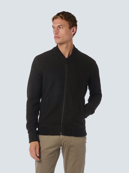 No Excess Black Cardigan Bomber with Wool