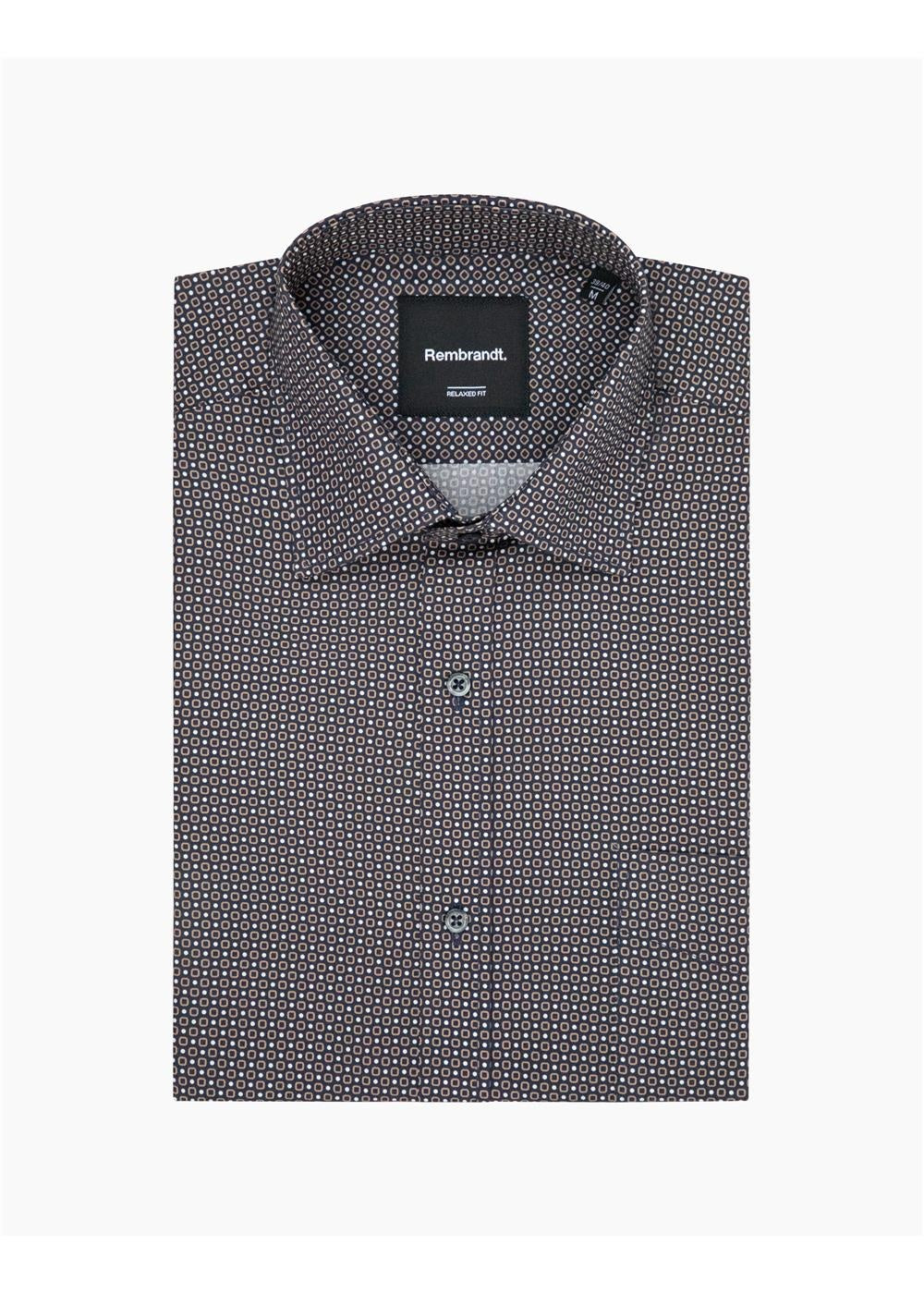Rembrandt Sinatra Brown & Navy Geometric Print Long Sleeve Shirt