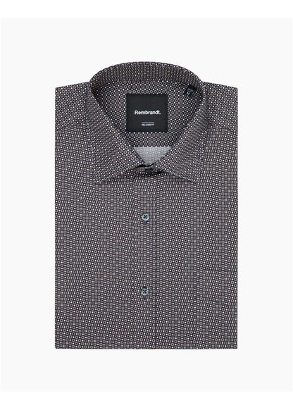 Rembrandt Sinatra Brown & Navy Geometric Print Long Sleeve Shirt