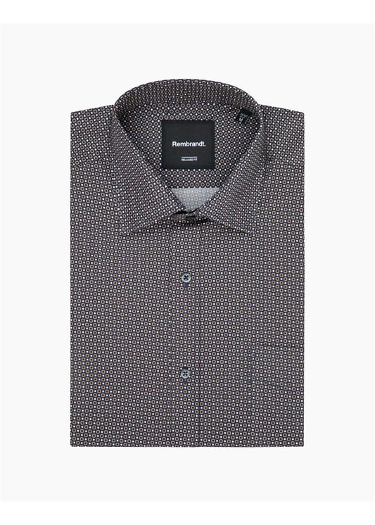 Rembrandt Sinatra Brown & Navy Geometric Print Long Sleeve Shirt