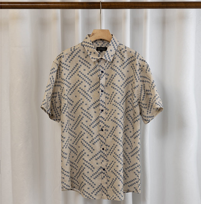 Mechmoto Linen Block Design Short Sleeve Shirt