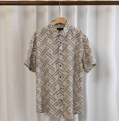 Mechmoto Linen Block Design Short Sleeve Shirt