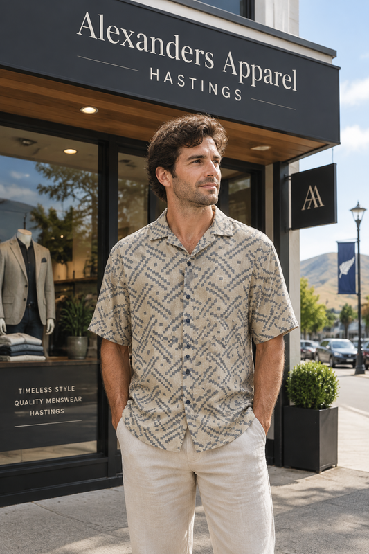 Mechmoto Linen Block Design Short Sleeve Shirt