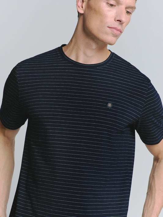 No Excess T-Shirt Crewneck Small Pin Stripe - Navy