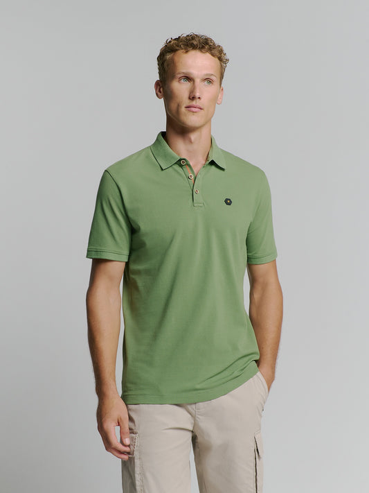 No Excess Green Pique Garment Dyed Short Sleeve Polo Shirt