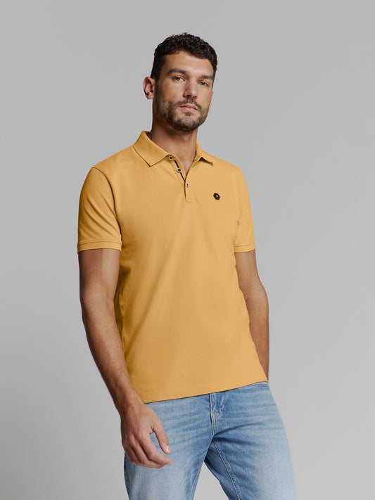 No Excess Yellow Pique Garment Dyed Short Sleeve Polo Shirt