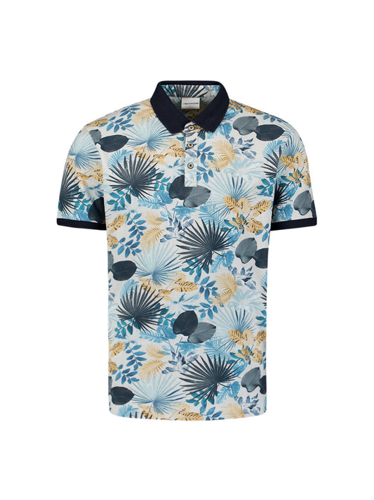 No Excess Pique Polo Allover Print - Blue