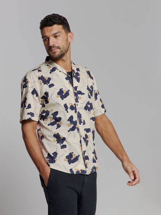 No Excess Revers Collar All Over Print Short Sleeve Shirt - Cement