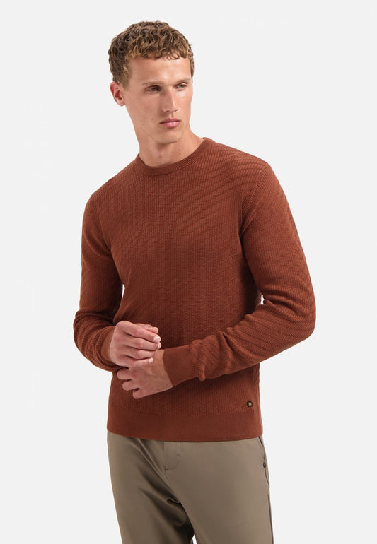 No Excess Diagonal Knit Cotton Jumper - Terra