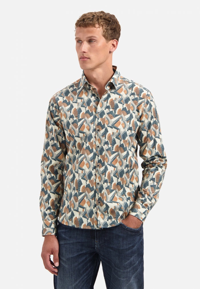 No Excess Geometric Print Long Sleeve Shirt - Night Multi