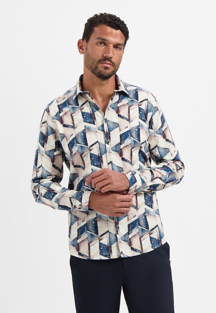 No Excess Allover Print Long Sleeve Shirt - Night Multi
