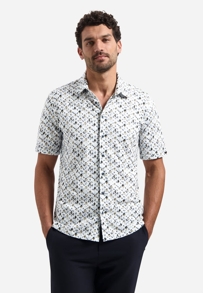No Excess Allover Print Shirt Sleeve Shirt - Blue