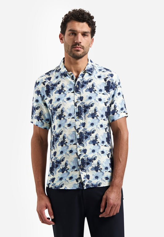 No Excess Short Sleeve Floral Shirt - Blue