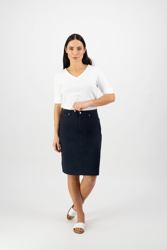 Vassalli Poplin Skirt With Back Vent Navy