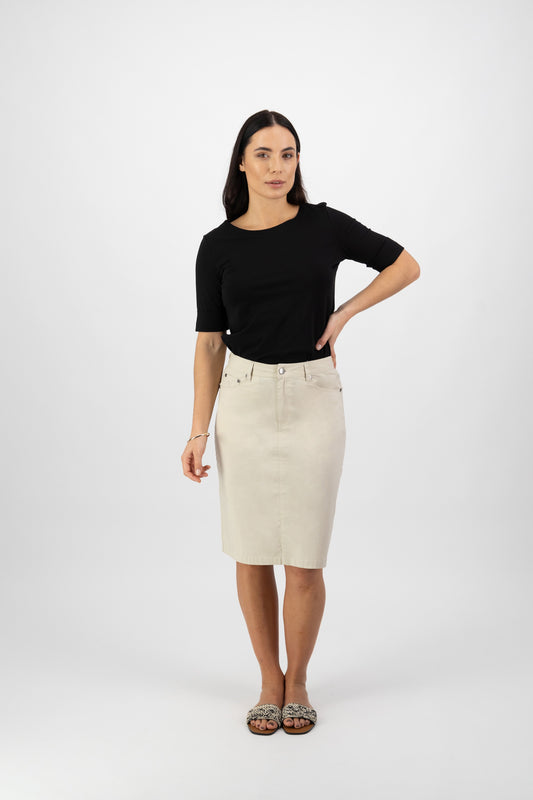 Vassalli Poplin Skirt With Back Vent Sand