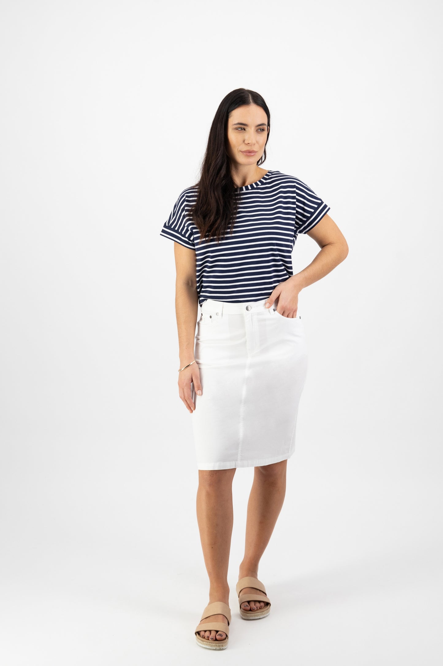 Vassalli Poplin Skirt With Back Vent White