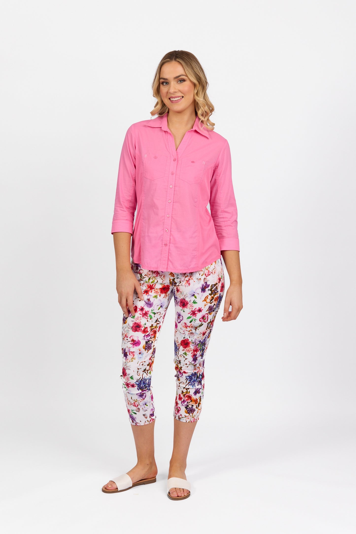 Vassalli Plain Button Up Shirt With Rib Panels Flamingo