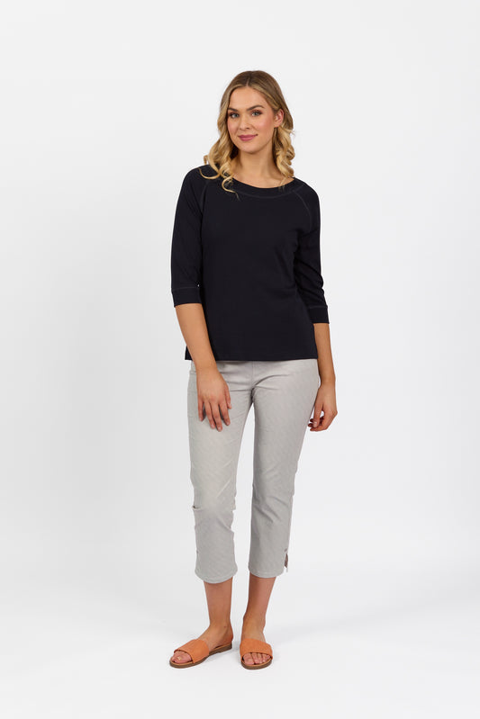 Vassalli Boat Neck 3/4 Sleeve Top Ink