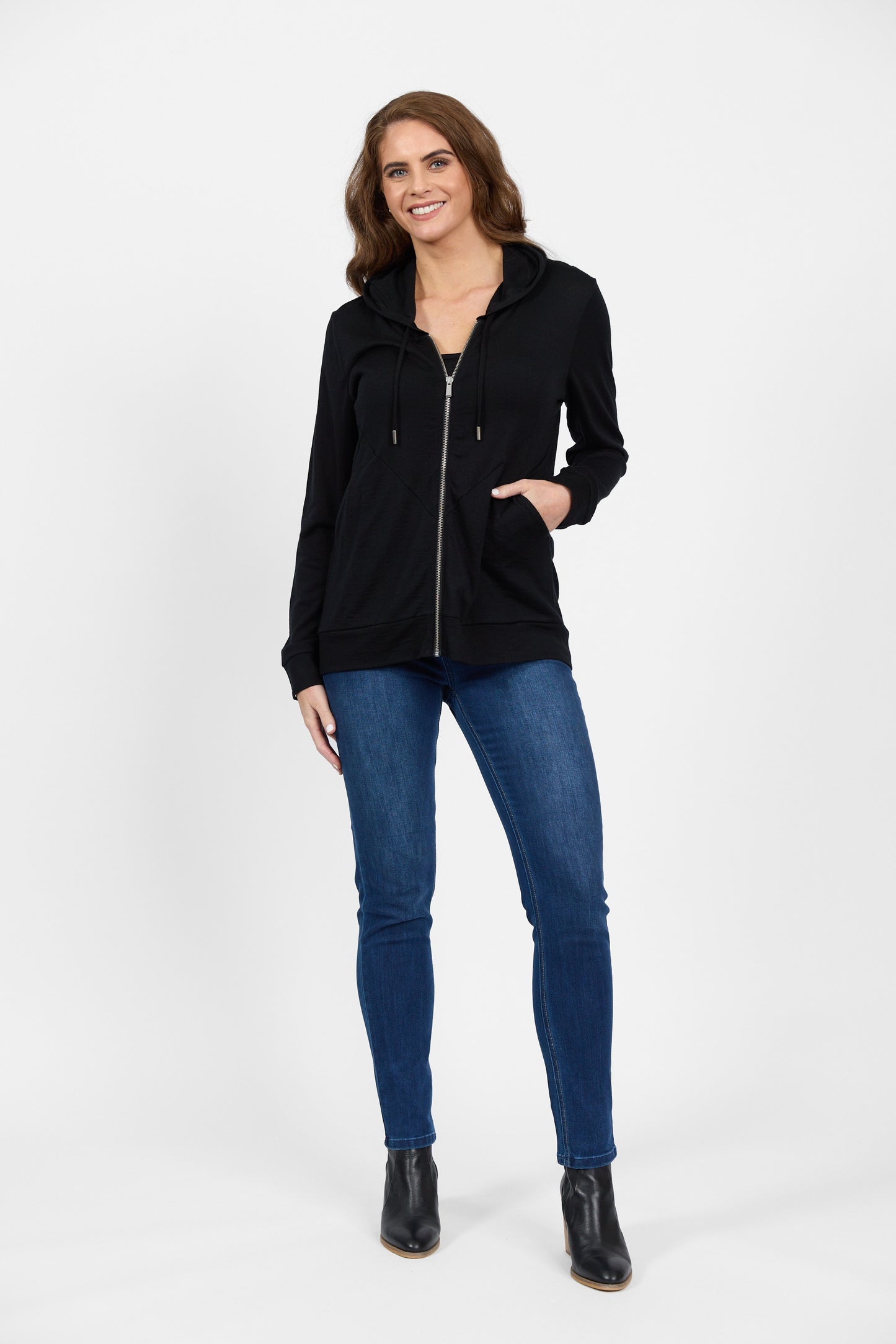 Vassalli 100% Merino Zip Up Hooded Jacket - Black