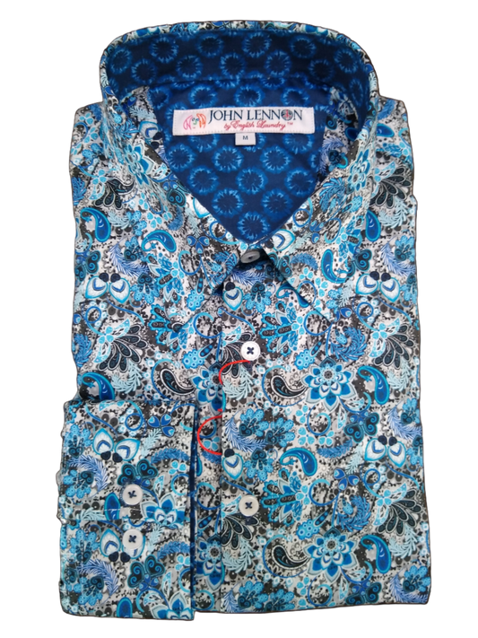 John Lennon Blue and Grey Paisley Multi Long Sleeve Shirt