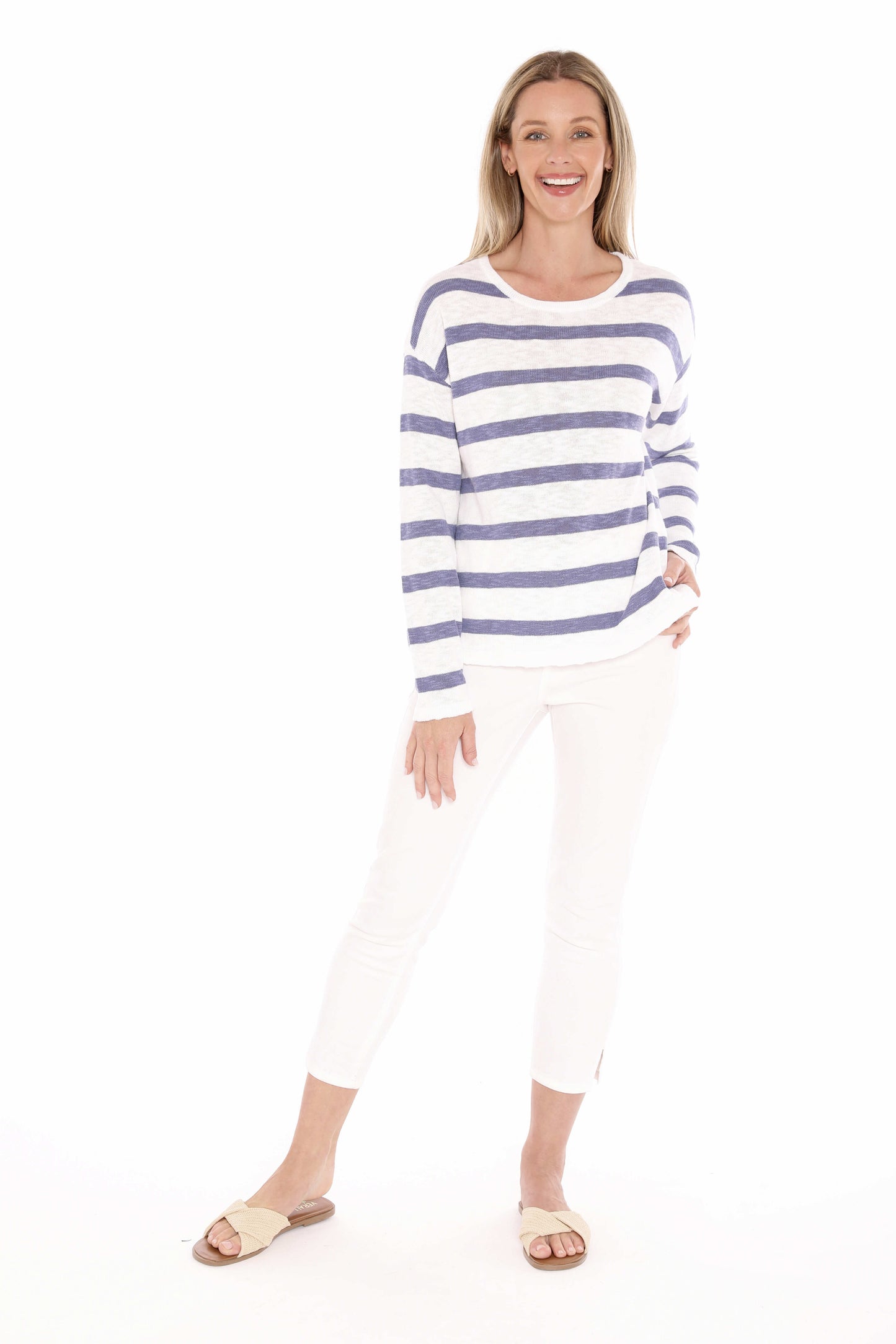Jump Stripe Slub Pullover-White/Chambray