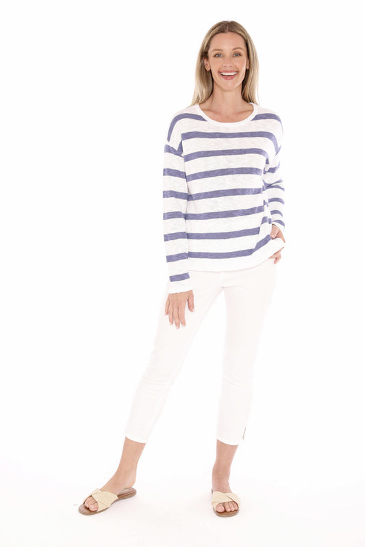 Jump Stripe Slub Pullover-White/Chambray
