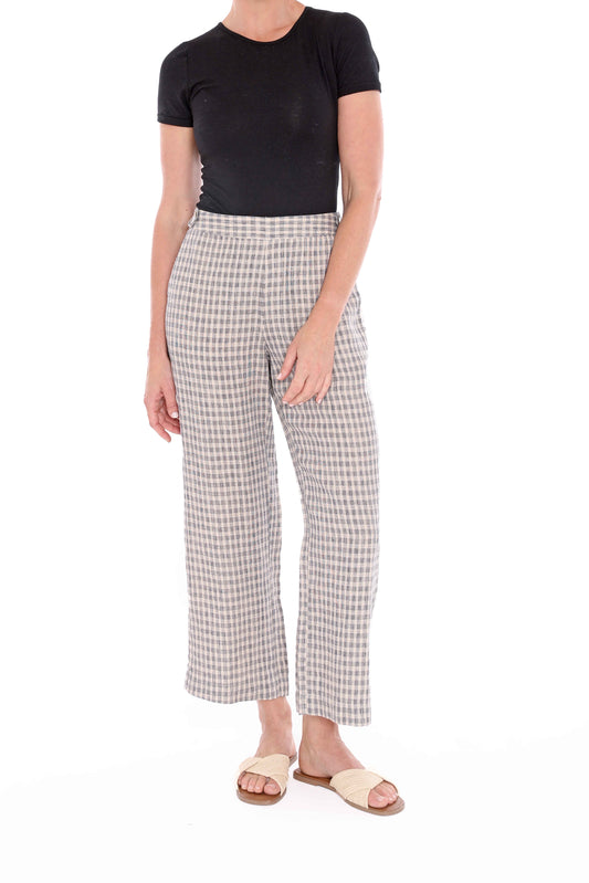 Jump Grid Check Wide Leg Pant-Sand-Ink