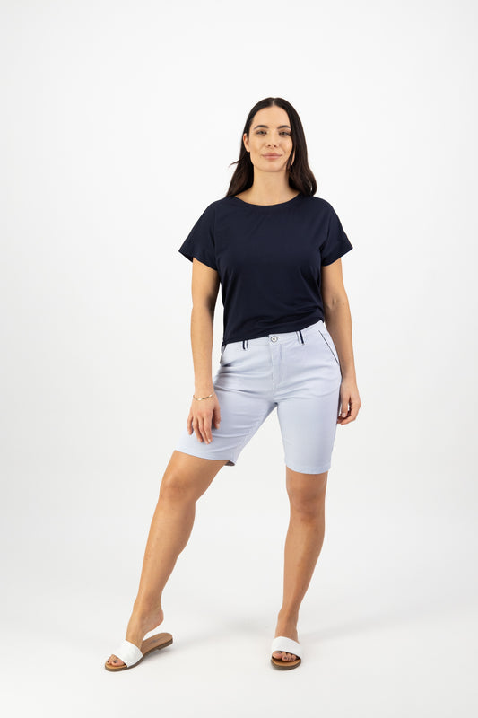 Vassalli Blue Stripe Slim Leg Short with Contrast Trim