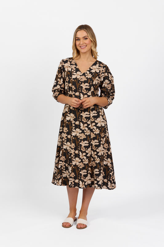 Vassalli V Neck Dress with Elbow length sleeve