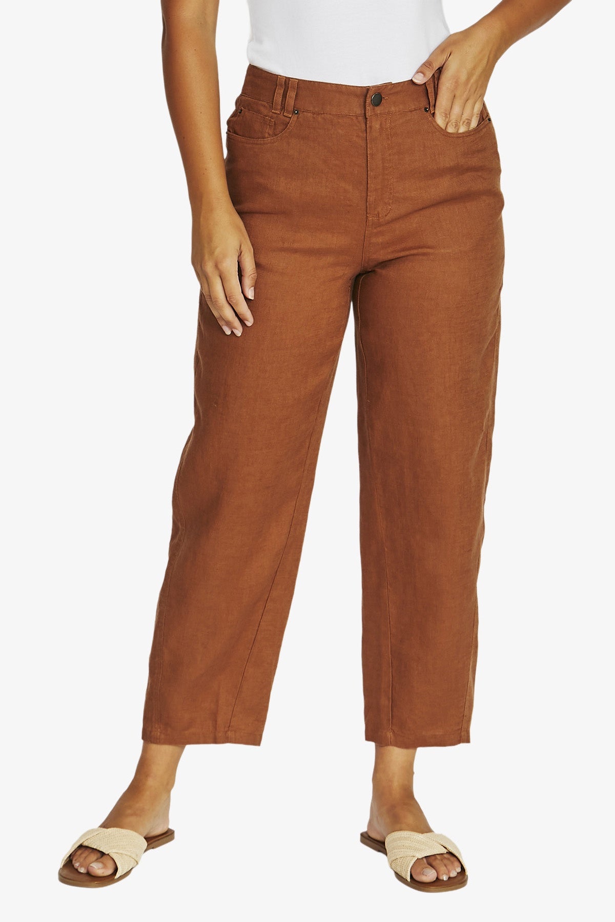 Jump Barrel Leg Linen Jean - Chestnut
