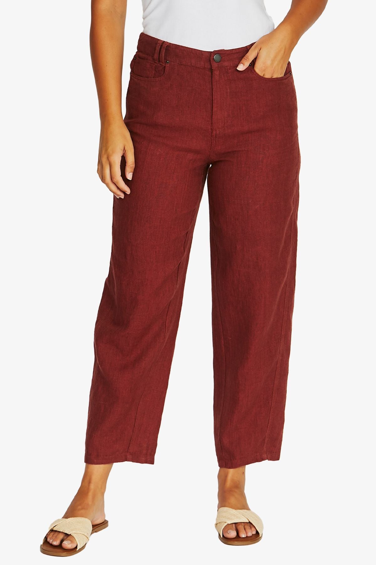 Jump Barrel Leg Linen Jean - Raisin