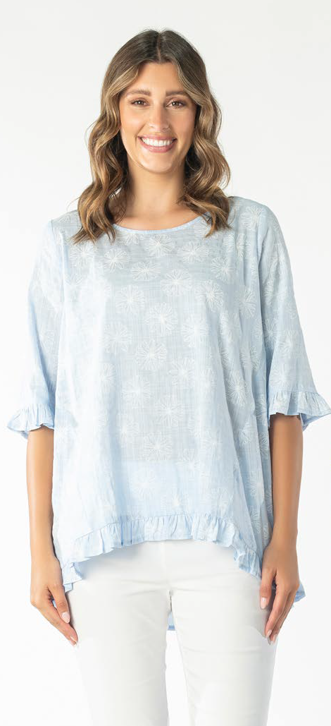 Renoma White / Navy Spot Frilled Tunic Top