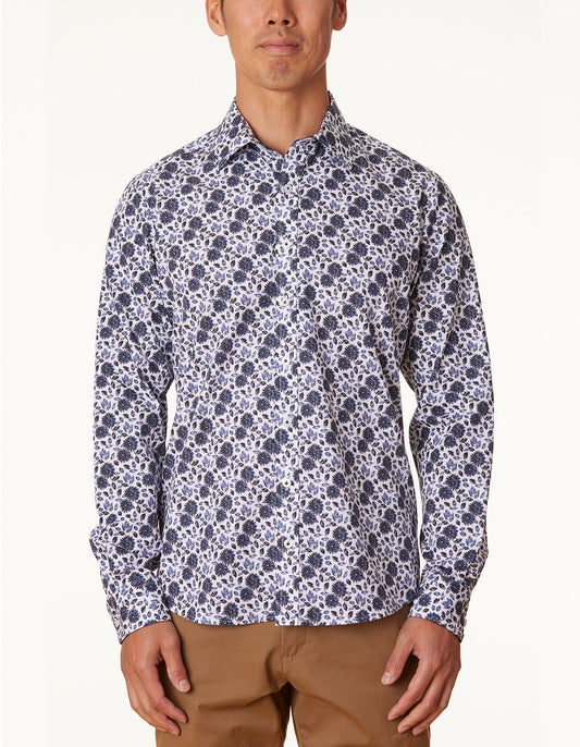Abelard Tolentino Slim Fit Long Sleeve Shirt - Blue Floral