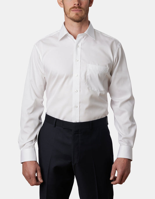 Abelard Auvergne Diamond Dobby Long Sleeve Shirt - White
