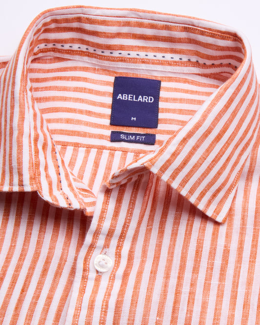Abelard Luberon Linen Stripe Long Sleeve Shirt - Orange