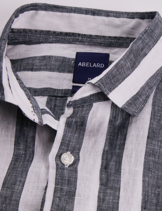 Abelard Inch Linen Navy Stripe Long Sleeve Shirt