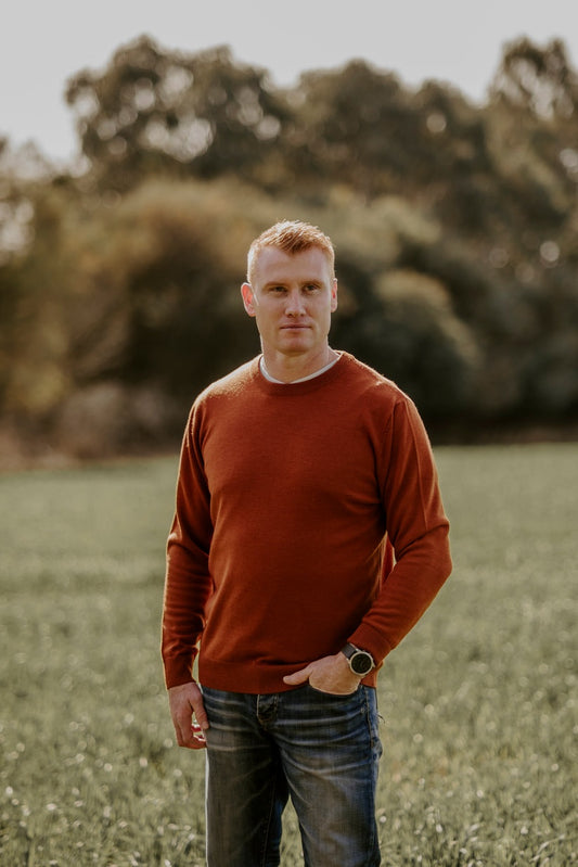 Fields Merino Crew Neck Jumper - Rust