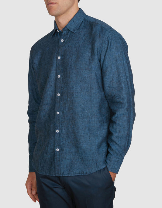 Abelard Navy Linen Long Sleeve Shirt