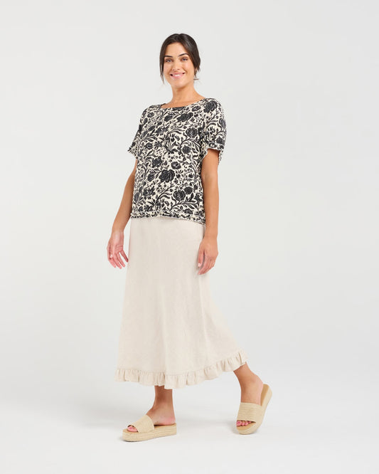 Blackstone Lydia Frill Trim S/Sleeve top-Vintage Rose Black