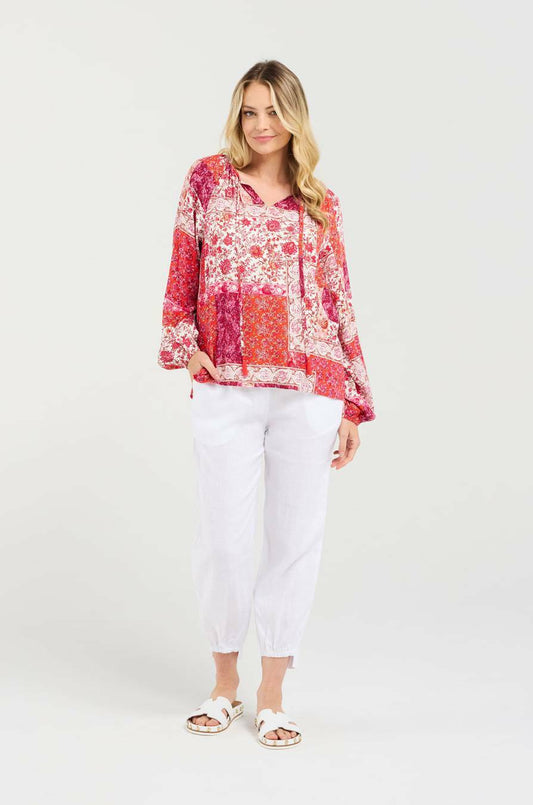 Blackstone Seraphine Tassel Long Sleeve Top-Floral Patchwork