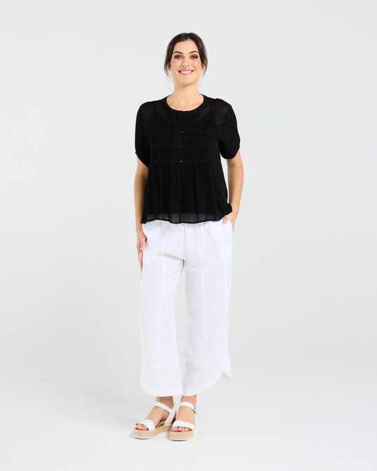 Blackstone Hilarie Gathered Front Short Sleeve Top-Sunset Coral