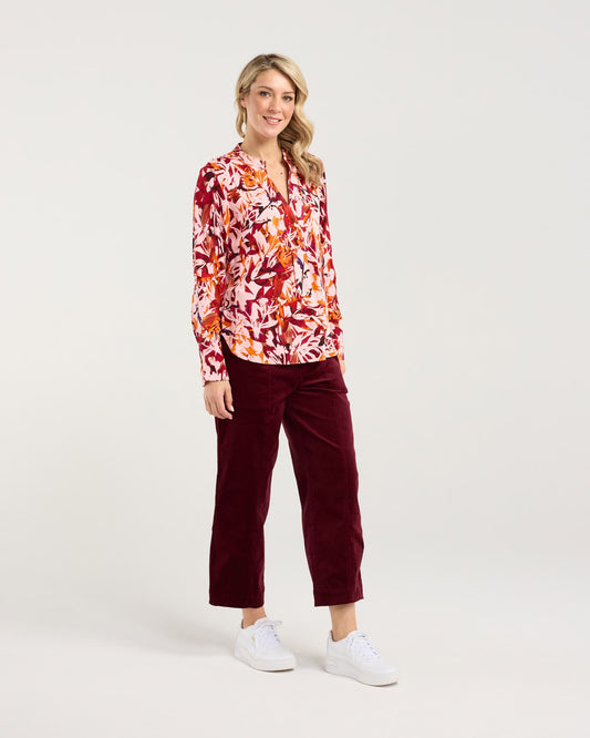 Blackstone Tribeca Stitch Detail Tunic - Strawberry Abstract Leaves