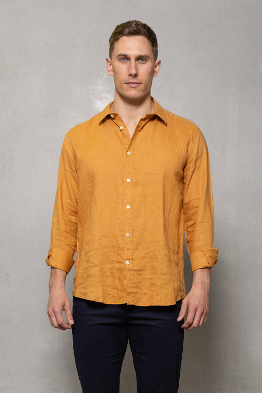 Cutler Blake Linen Long Sleeve Shirt Gold